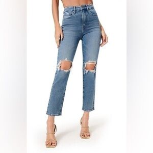 NWT Good American Good Vintage Flare Distressed Jeans Blue 800 Size 27